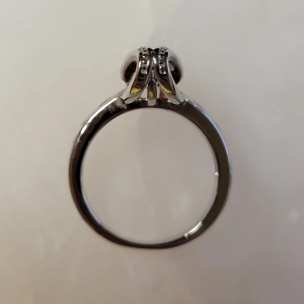 Faux Ruby Marquise Cocktail Ring Silver Tone